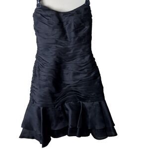 A. J. Bari Vintage 80s Strapless Silk Black Ruched Mini Cocktail Dress Size 6
